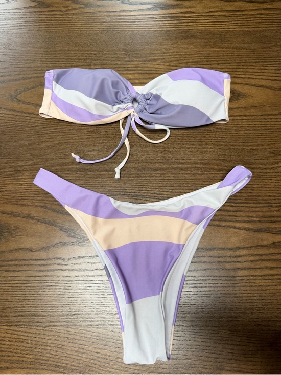 Other - Striped Bandeau Bikini Set in Lavender, Peach & White